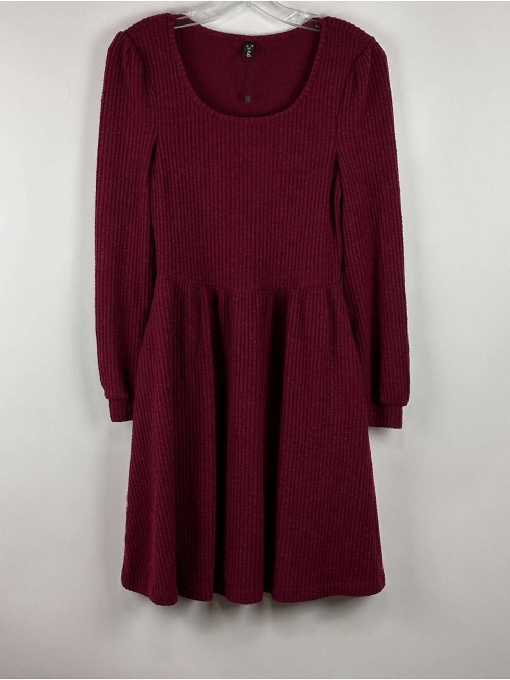 NWOT Allegra K Sweater Dress Ribbed Knit Scoop Neck Long Sleeve Pockets XS
